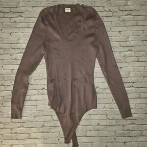 Abercrombie & Fitch Ribbed Knit Bodysuit in Brown/Taupe
